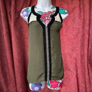 MNK Olive Green Black Trim Tank Top Blouse